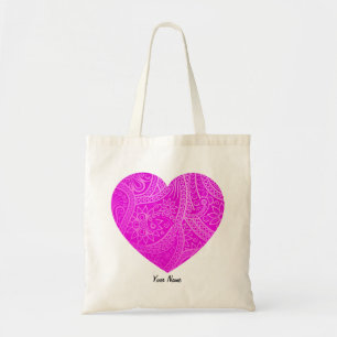 Bolsa Tote Padrão de Coração Magenta de Vibrante Estético Per