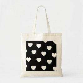 Bolsa Tote Padrão de Coração Simples, Branco e Preto