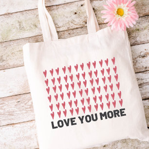 Bolsa Tote Padrão de Coração Vermelho e Rosa 'Eu Te Amo Mais'
