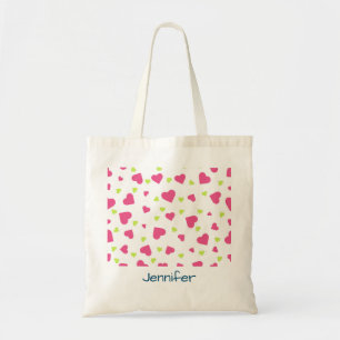 Bolsa Tote Padrão de Corações Bonitos, Rosa e Verde