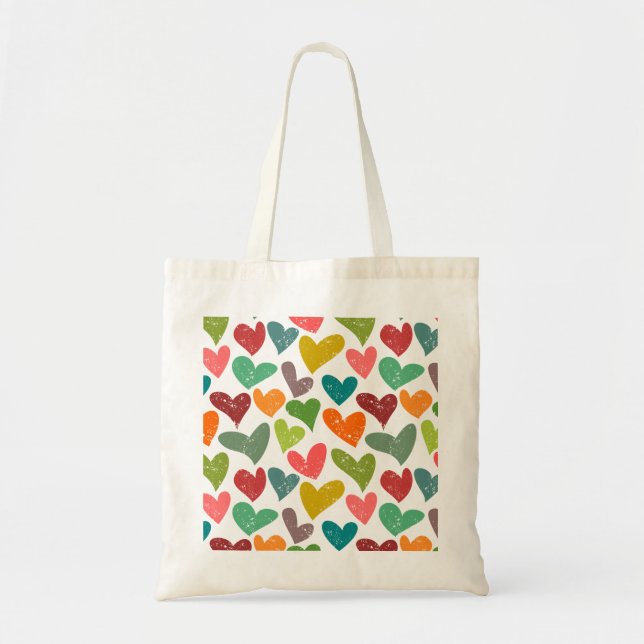 Bolsa Tote Padrão de Corações do Namorados do Groovy Colorido (Frente)