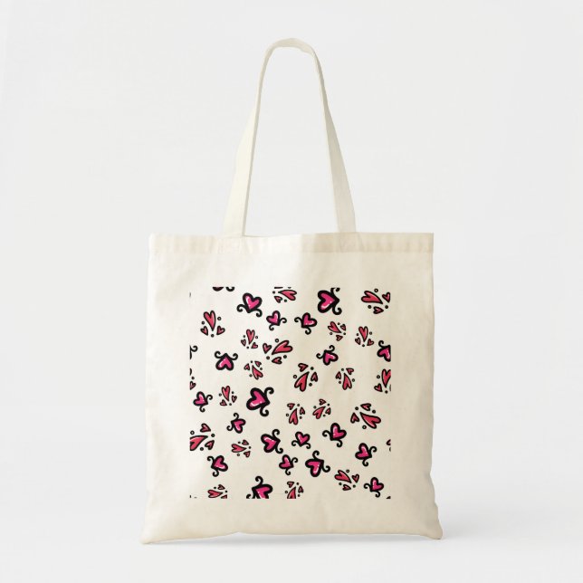 Bolsa Tote Padrão de Corações Rosas – Design Fofo de Rabiscos (Frente)