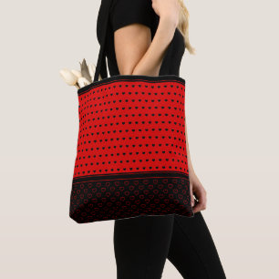 Bolsa Tote Padrão De Corações Vermelho E Preto Super Bonit