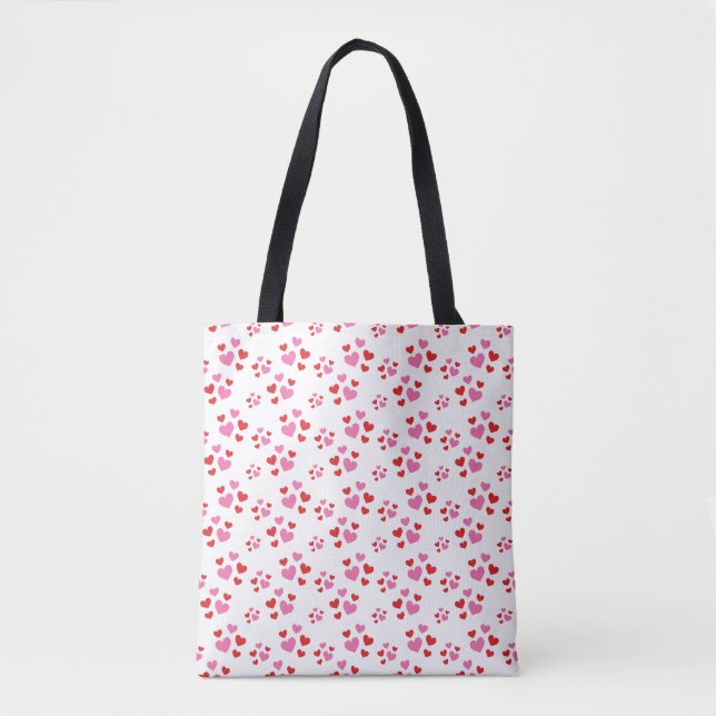 Bolsa Tote Padrão De Corações Vermelho E Rosa (Frente)