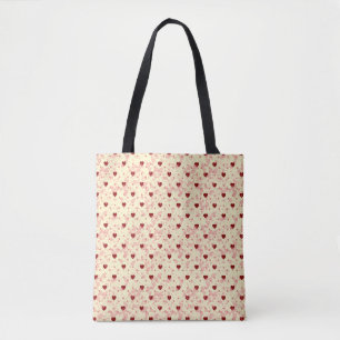 Bolsa Tote Padrão de Corações Vermelhos em um Fundo Amarelo