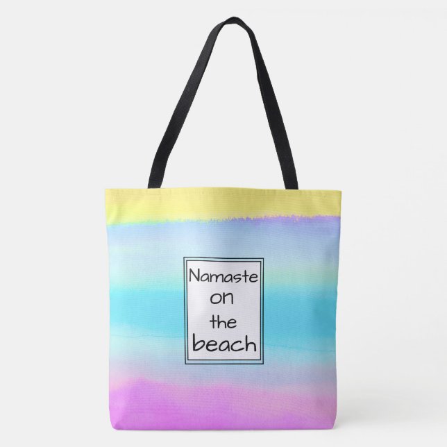 Bolsa Tote Padrão de Cores Aquáticas Trendy Namaste na Praia (Frente)