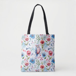 Bolsa Tote Padrão de Coruja Floral sem Costura