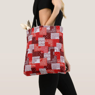 Bolsa Tote Padrão de Costura de Patchwork de Bandana Vermelha