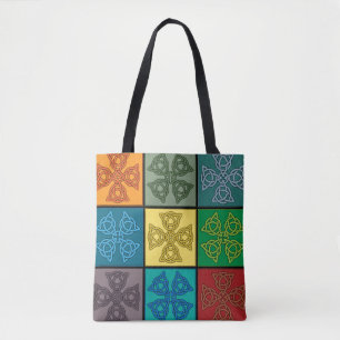 Bolsa Tote Padrão de Cruz de Nó Celta Pop Art
