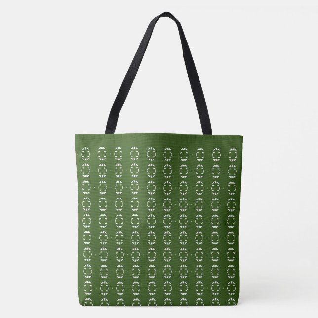 Bolsa Tote Padrão de Cruz Verde Floresta e Branco (Frente)