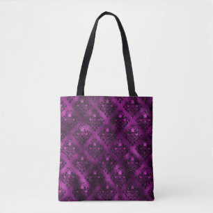 Bolsa Tote Padrão de Damasco com Glitter Glam Ombre Roxo