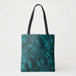 Bolsa Tote Padrão de Damasco com Glitter Glam Ombre Turquesa