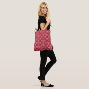 Bolsa Tote Padrão de damasco vintage vermelho sem costura