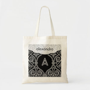 Bolsa Tote Padrão de Damascos Florais de Vintagem Preta e Bra