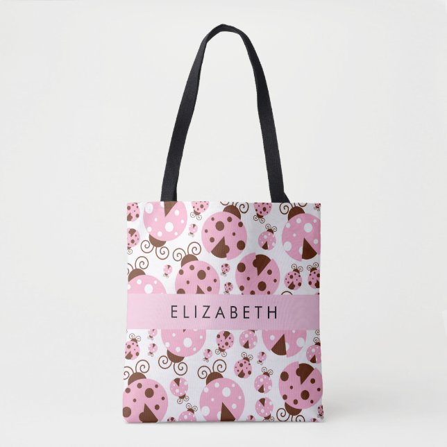Bolsa Tote Padrão De Damybugs, Damybugs Rosa, Seu Nome (Frente)