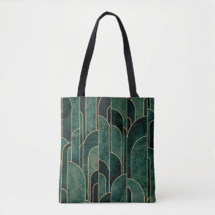 Bolsa Tote Padrão de Deco de Arte Dourada e Verde Luxuoso