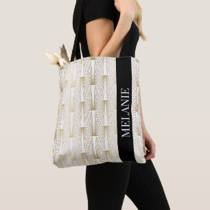 Bolsa Tote Padrão de deco de arte Dourado e branco