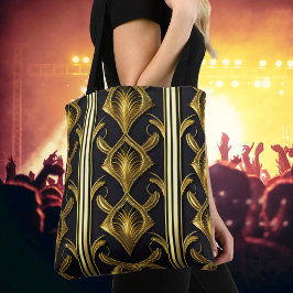 Bolsa Tote Padrão de deco de arte elegante em preto e ouro