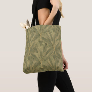 Bolsa Tote Padrão de Deco de Arte Verde e Dourada