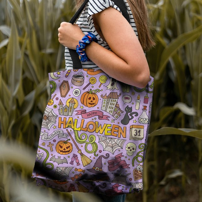 Bolsa Tote Padrão de Desenho Fofo de Halloween (Criador carregado)