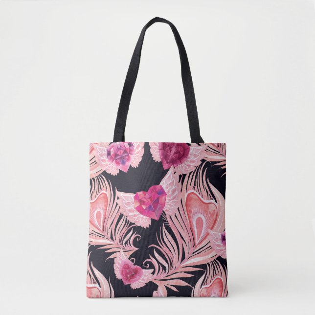 Bolsa Tote Padrão de Dia de os namorados de Aquarela Suave e  (Frente)