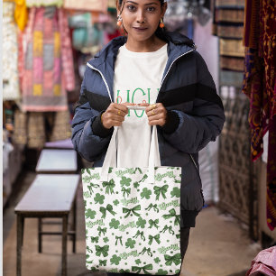 Bolsa Tote Padrão de Dia de São Patrício Sortudo Verde