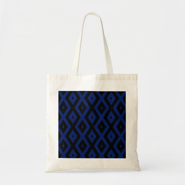 Bolsa Tote Padrão de diamante azul e preto (Frente)