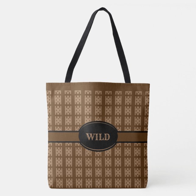 Bolsa Tote Padrão de Diamante Bege em Marrom (Frente)