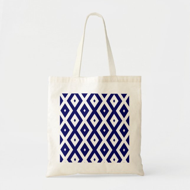 Bolsa Tote Padrão de diamante branco e azul-marinho (Frente)