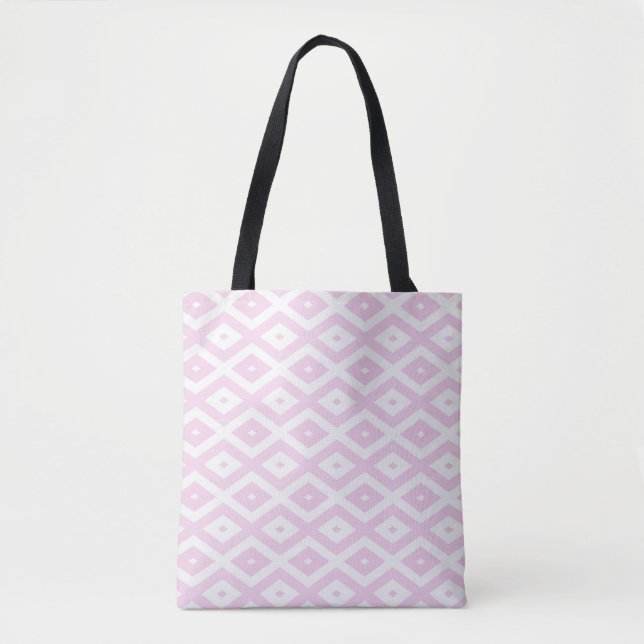 Bolsa Tote Padrão de diamante branco e rosa pálido (Frente)
