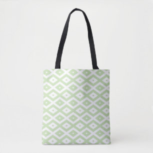 Bolsa Tote Padrão de diamante branco e verde claro