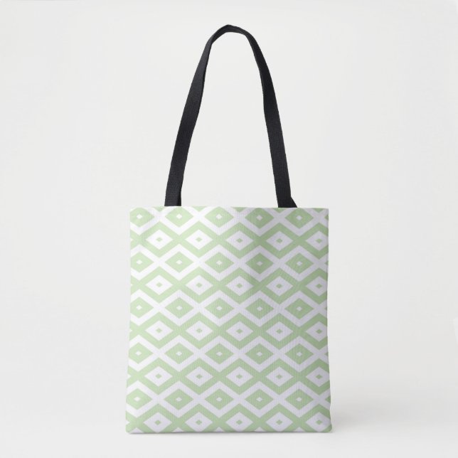 Bolsa Tote Padrão de diamante branco e verde claro (Frente)