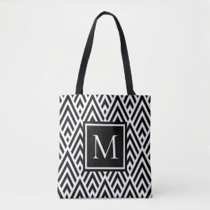 Bolsa Tote Padrão de Diamante de Seta Marrom Médio Trendy
