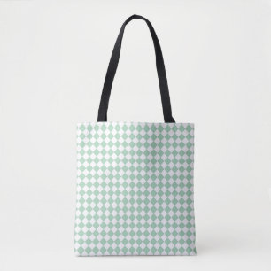 Bolsa Tote Padrão de Diamante de Xadrez Verde Branco Ombro