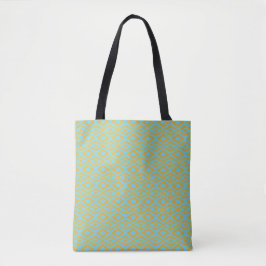Bolsa Tote Padrão de Diamante Dourado Azul