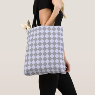 Bolsa Tote Padrão de diamante em cinzas e lavandas