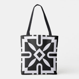Bolsa Tote Padrão de Diamante Geométrico Chic Black and White