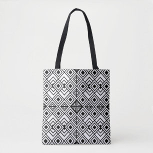 Bolsa Tote Padrão de diamante geométrico preto e branco