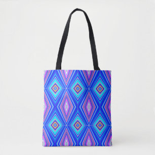 Bolsa Tote Padrão de Diamante Magenta Roxo Azul