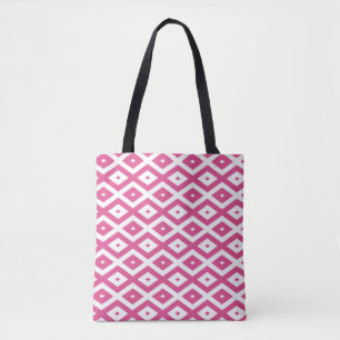 Bolsa Tote Padrão de diamante rosa e branco