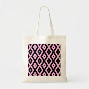 Bolsa Tote Padrão de diamante rosa pálido e preto