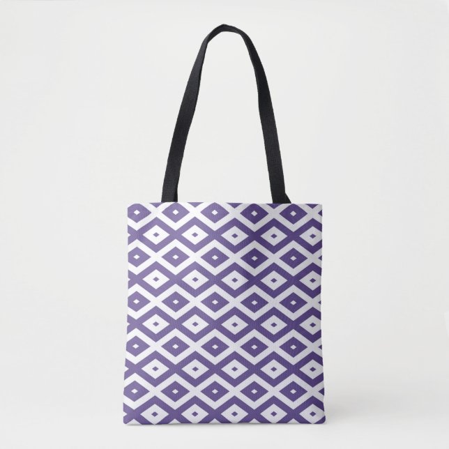 Bolsa Tote Padrão de diamante ultra violeta e branco (Frente)