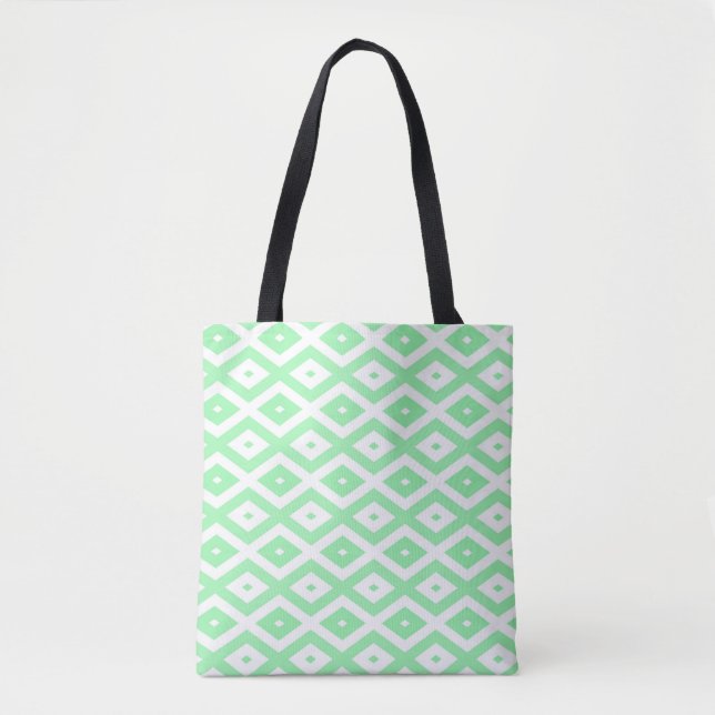 Bolsa Tote Padrão de diamante verde e branco (Frente)