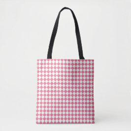 Bolsa Tote Padrão de diamante xadrez rosa e branco