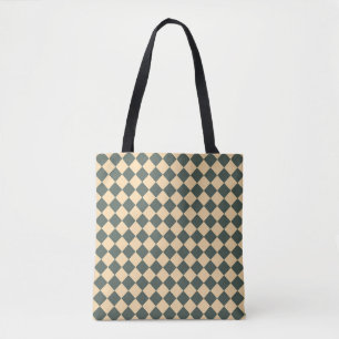 Bolsa Tote Padrão de Diamante Xadrez Verde Amarelo