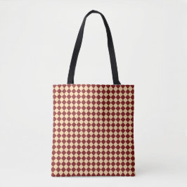 Bolsa Tote Padrão de Diamante Xadrez Vermelho Amarelo