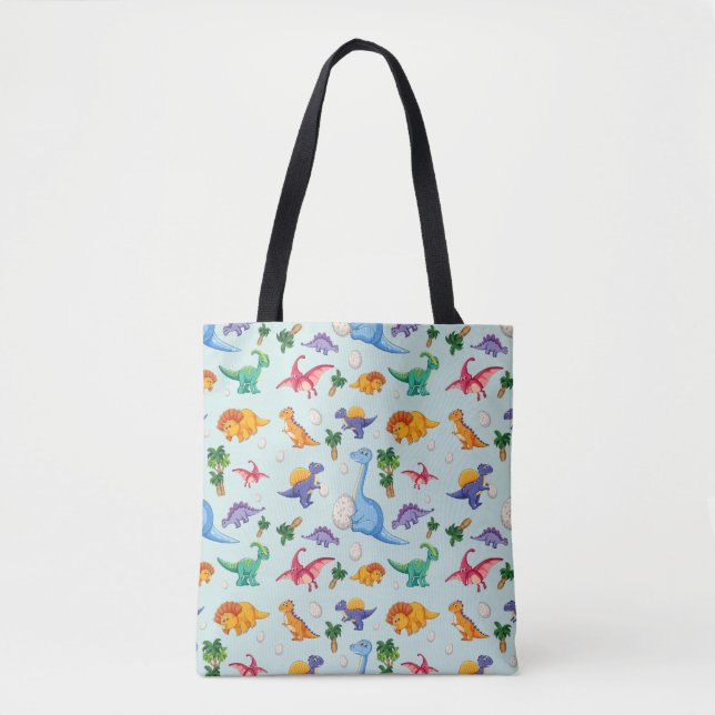Bolsa Tote Padrão de Dinossauro Corajoso (Frente)