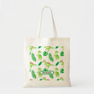 Bolsa Tote Padrão de Dinossauro da Selva de Cor Verde Cura