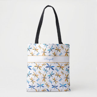 Bolsa Tote Padrão de Dragonfly Inspiracional Ilustrado À Mão