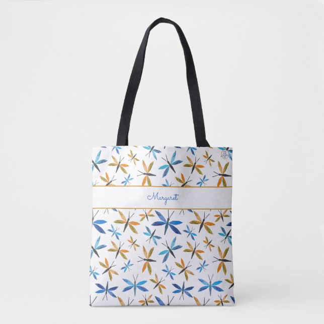Bolsa Tote Padrão de Dragonfly Inspiracional Ilustrado À Mão (Frente)